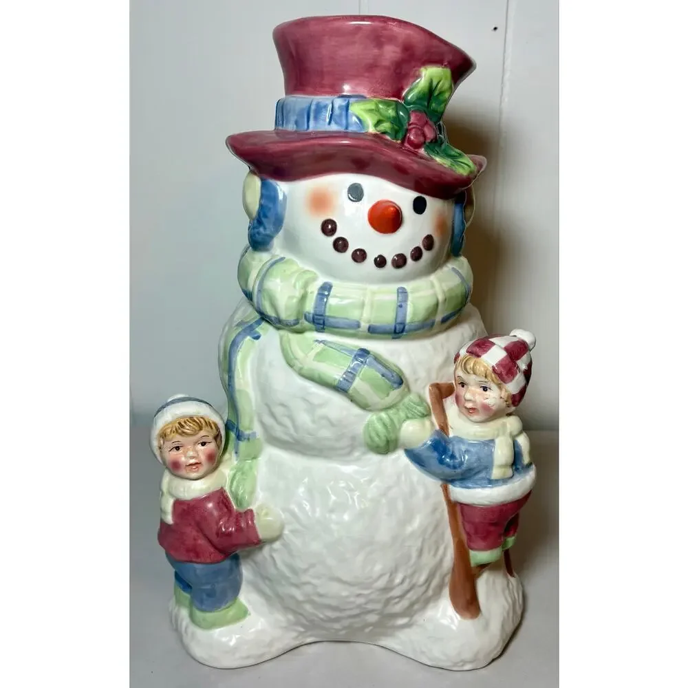 Vintage Cracker Barrel 12.5” Snowman Musical Figurine Ceramic Wind-up Frosty